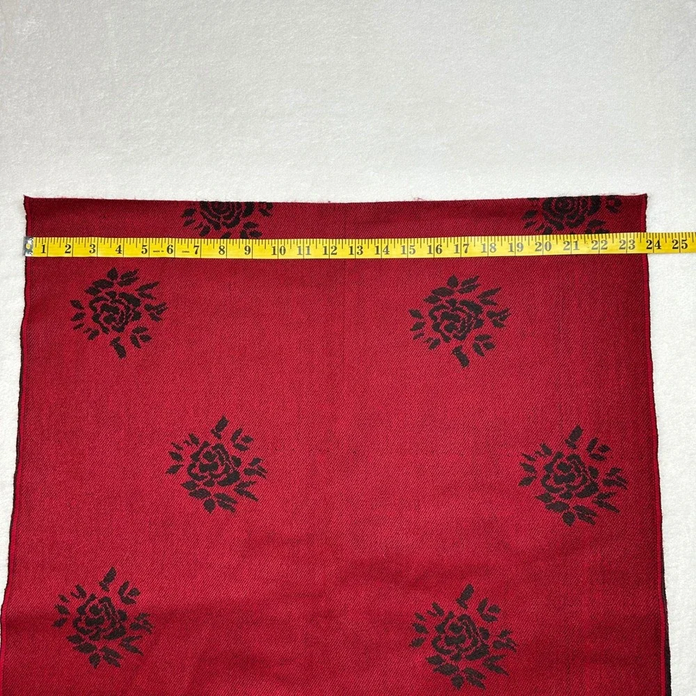 Red‎ Black Floral Rose Fringe Scarf Shawl Wrap Womens